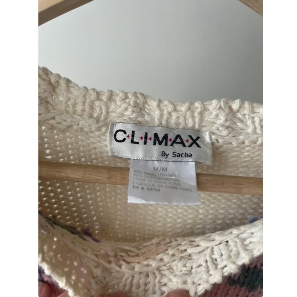 1990s Hand Knit Floral Sweater | Vintage Pastel Tapestry Sweater - Picture 4 of 4